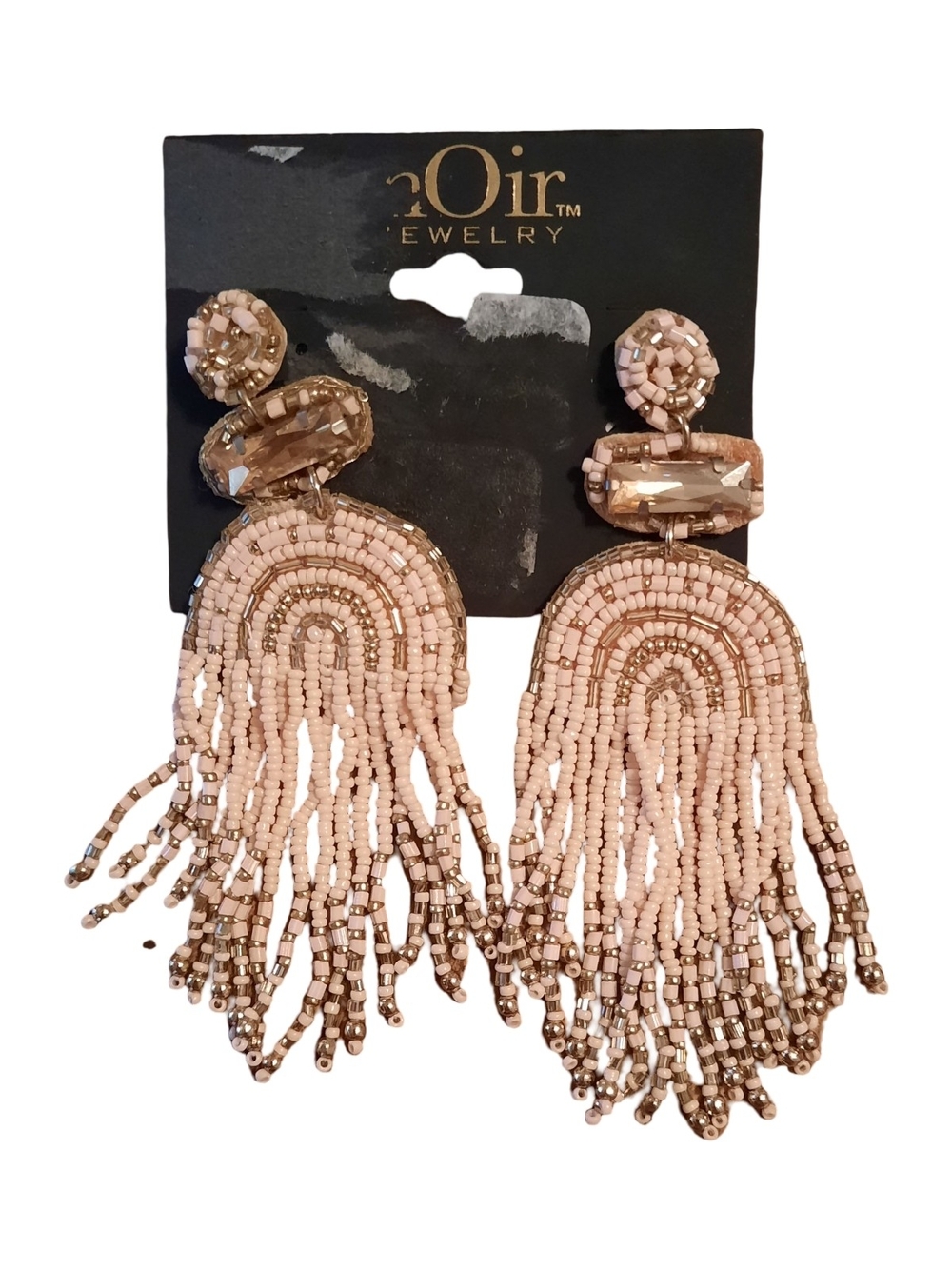nOir Jewelry Blush Pink Beaded Fringe Drop Earrings
